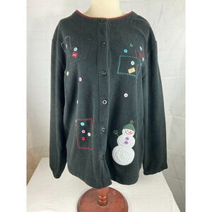 Women’s Breckenridge Holiday Christmas Fleece Cardigan Sweater Size Large EUC